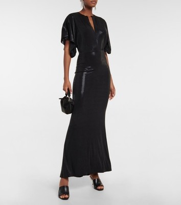 $255 NORMA KAMALI ''Obie'' open front shirt Maxi Dress - Black Foil - S / 36