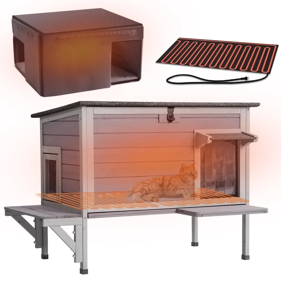 AIVITUVIN Large Cat House Insulated Feral Shelter Heated for Winter Outdoor