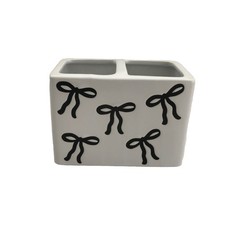 New Rachel Zoe Black White Bows Coquette Ceramic Toothbrush Makeup Brush Holder
