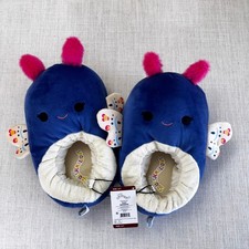 Squishmallows Blue Butterfly Plush Slippers Faux Fur Lined Size 6/7 New