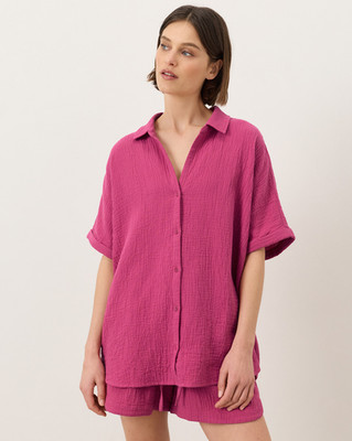 PACT Organic Coastal Double Gauze Oversized Shirt, Cactus Flower Pink