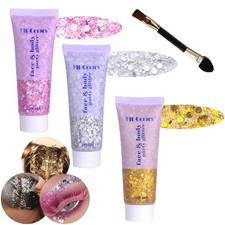 Body Glitter Gel 150ml Silver Pink Gold Chunky Sequins Face  Body Makeup