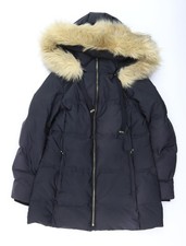 Zara Women’s Black Long Puffer Coat with Faux Fur Hood Size 14