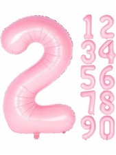 Pink Foil Number Balloons 0-9 Set For Birthday Party Decorations