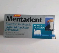 Vtg Mentadent Tartar Control Toothpaste w/ Dispenser 3.5 oz NOS Baking Soda New