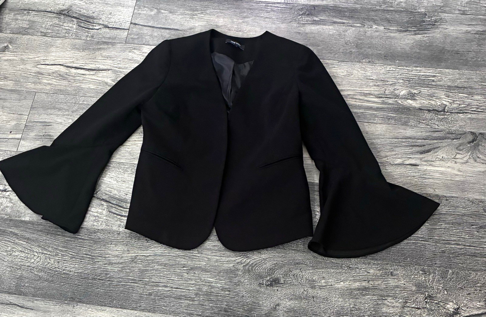 Nine West Women's Black Open Front Lined Blazer Jacket Long Sleeve Solid Size 8