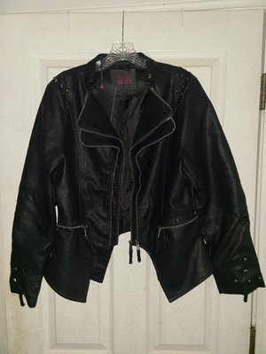 NEW With Tags Olivia Miller Black Collared Faux Leather Moto Biker Jacket Size L