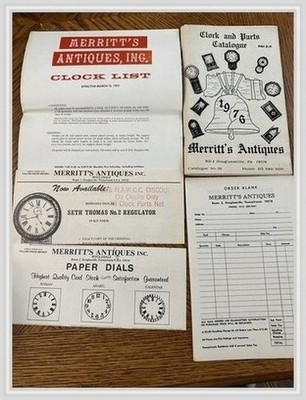 Merritt's s Clock Parts Catalogs 1976-77 Seth Thomas Ansonia Douglassville, PA