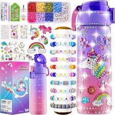 DIY Unicorn Water Bottle Decorating Kit with Diamond Art and Friendship Bracelet