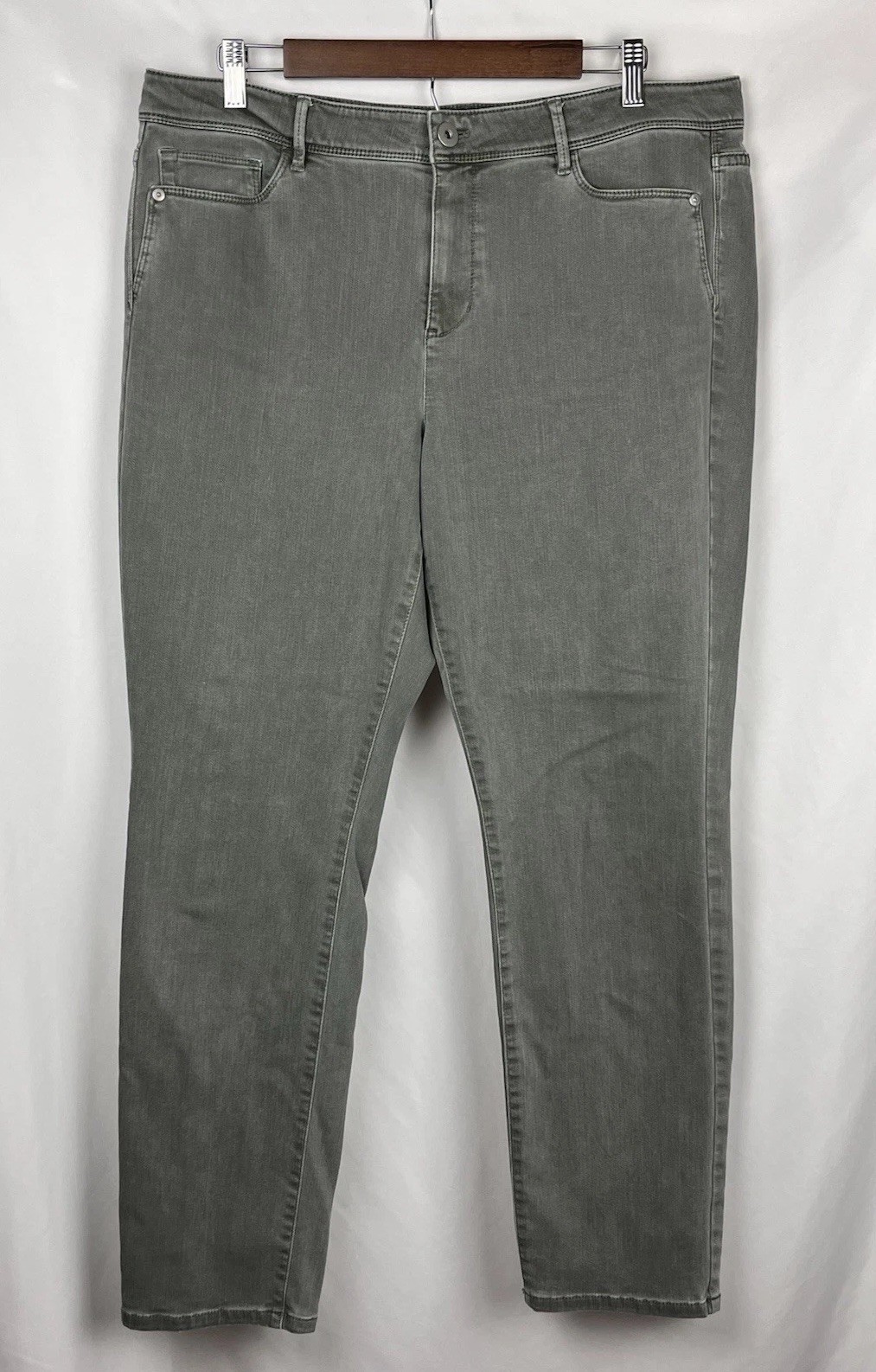 J. Jill Denim Authentic Fit Slim Ankle Jeans 14 Sage Green Stretch Soft Grunge