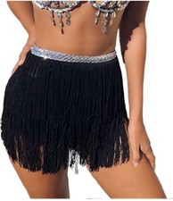 Belly Dance Hip Tassel Scarf Belt Tribal Fringe Outfits Skirt Festival In Black