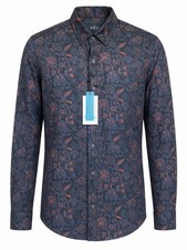 Robert Graham Men's Navy & Red Floral Tailored Fit Stretch Dress Shirt | S