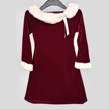 Velvet Christmas Dress Girls Size 8 Dark Red Burgundy Faux Fur Trim Santa Party