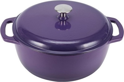 Amazon Basics Emaillierter runder Dutch Oven aus Gusseisen mit Deckel und zwei Griffen
