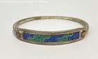 Silver Tone Mexico Turquoise & Malachite Inlay Bangle Bracelet 12.1g — photo 1