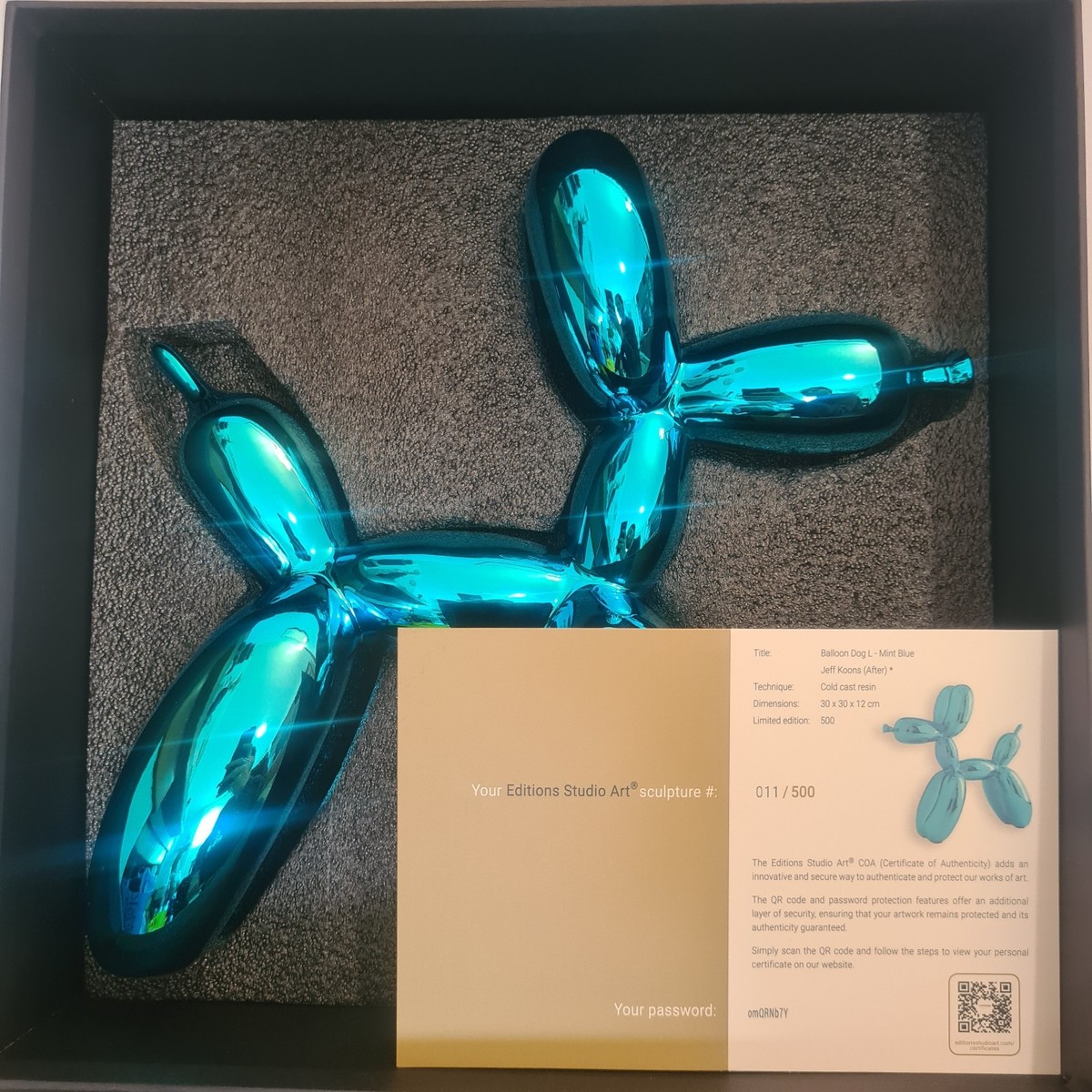 JEFF KOONS Balloon Dog Editions Studio Art Resina Mint Blue Cane