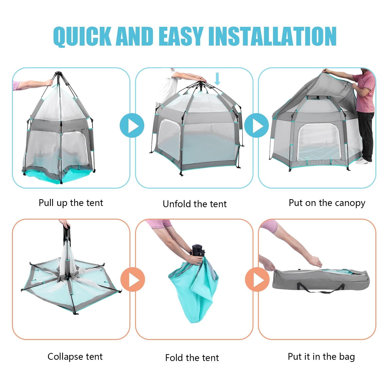 Baby Playpen with Canopy, Portable Baby Beach Tent, Toddler Play Yard Indoor ...