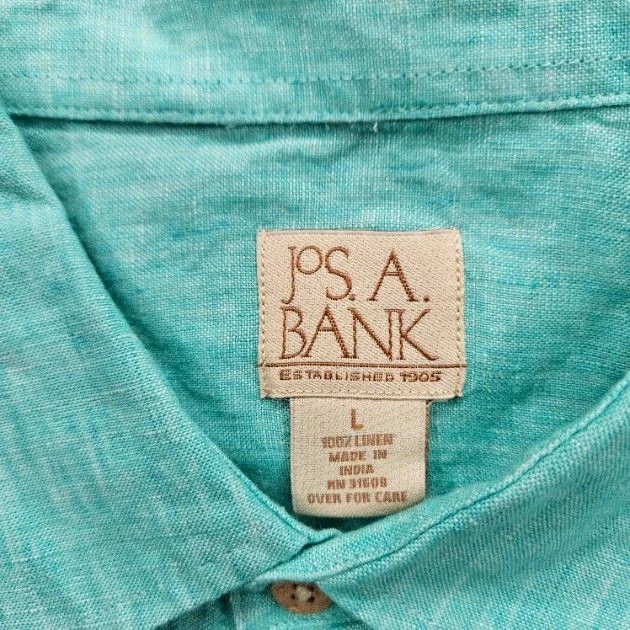 Jos. A. Bank Men's Size Large Teal Short Sleeve Casual Button Down Shirt - Image 3 of 4
