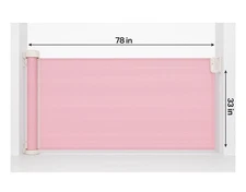 Retractable Baby Gate, Mesh Baby /Pet Gate 33" Tall, Extends up to 78" Wide PINK