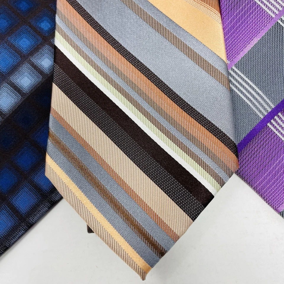 Lote de 4 corbatas de cuello estampadas 100 % seda Van Heusen para hombre en amarillo/gris/marrón 1939 Foto 4 de 4