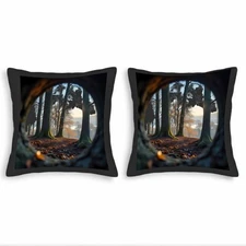 Serene Forest Scene Throw Pillow Covers - Set of 2 18x18in Cushion Cases 