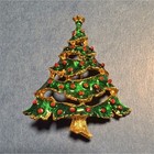 Green & Gold Tone Christmas Tree Brooch Pin w/ Red Accent Dots Enamel — photo 1