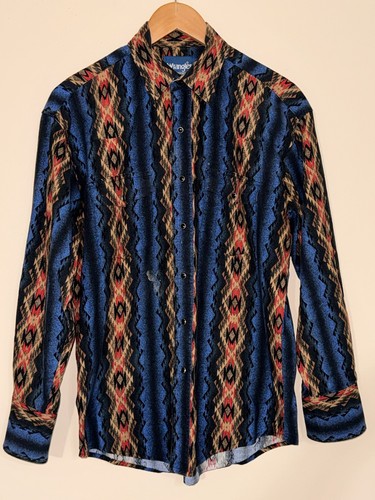 Camicia vintage Wrangler Pearl Snap Aztec Western manica lunga uomo media - Foto 12 di 16