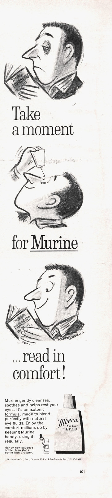 Soothe & Clean Eyes Reading Comfort Cartoon Vtg Mag Print Ad