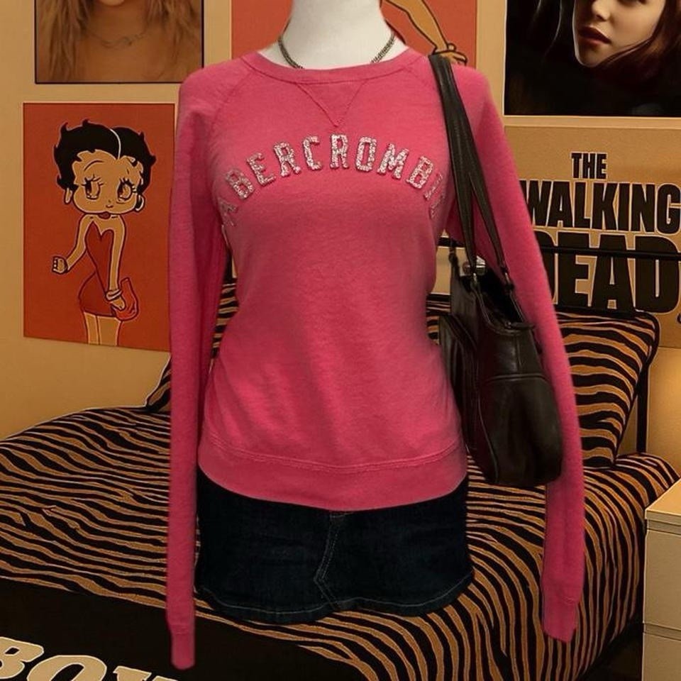 Abercrombie & Fitch Pink Sequin Logo Sweatshirt – Size S