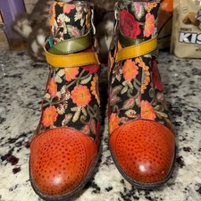 ethnic embroidery cowhide leather ankle boots women 9 Fairy Floral Boho XX