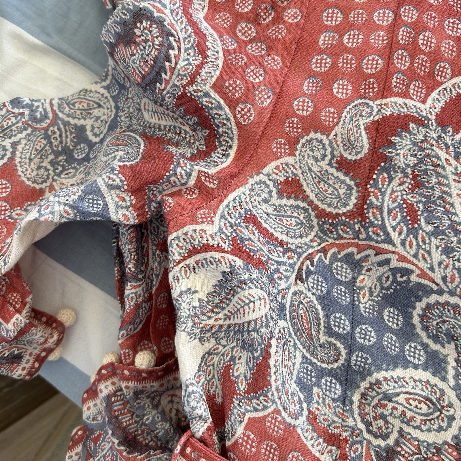 Zimmermann Vitali Tiered Hem Mini Dress Size 0 AU 8/US 4 Red Paisley Linen Belt