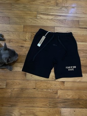 Essentials Fear of God Men s Black Solid Sweat Shorts Drawstring Pockets Logo M