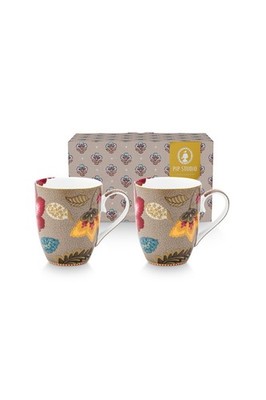 PiP Studio  2er Set Henkeltasse / Becher L - Blooming Tales, Fatasy Khaki, 350ml