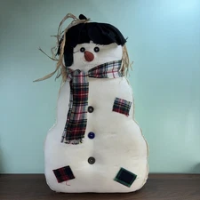 Primitive Stuffed Snowman Large 20” Pillow Primitive Patchwork Plaid Buttons