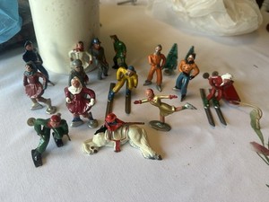 Lot of Barclay Winter Figures Lead 14 Individual Skiers Skaters Sled Jo Hill Co