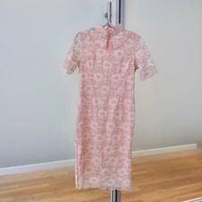 Pink White Flora Lace Qipao Dress - Chinese Traditional Cheongsam