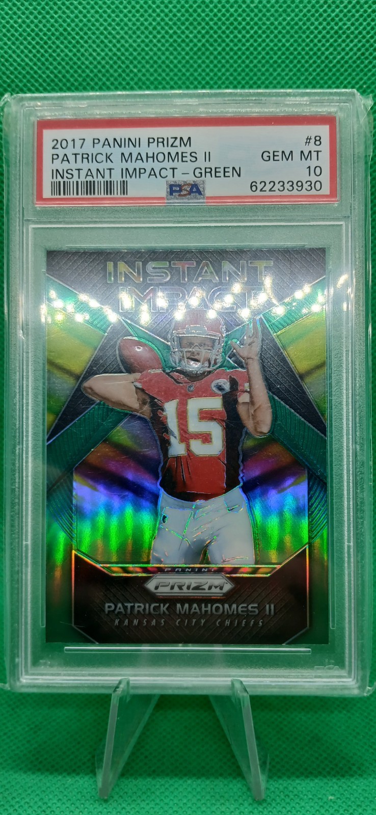 2017 Panini Prizm Patrick Mahomes Instant Impact Green Sp Low Pop 12 Psa 10
