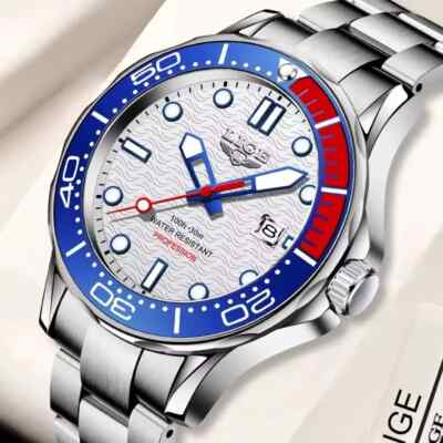 Neu Herren Luxus Taucher Stil Business Uhr Edelstahl Wasserdicht Datum