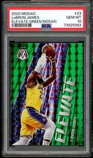 LeBron James Card 2020-21 Mosaic Elevate Green Mosaic #23 PSA 10