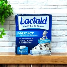 Lactaid Fast Acting Lactase Enzyme Supplement 32 Caplets, Exp 09/2026