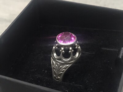 Vintage Russian USSR Soviet Silver 875 Ring Pink Sapphire Lab Created Size 6.5