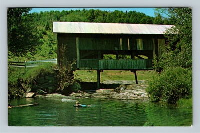 Northfield Falls Vt Old Covered Bridge Enjoying A Swim Chrome Vermont Postcard Ebay