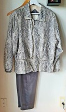 Vtg EAST WEST SILKS 100 SILK Snake Print JACKET PANTS Track Suit Set Size Small