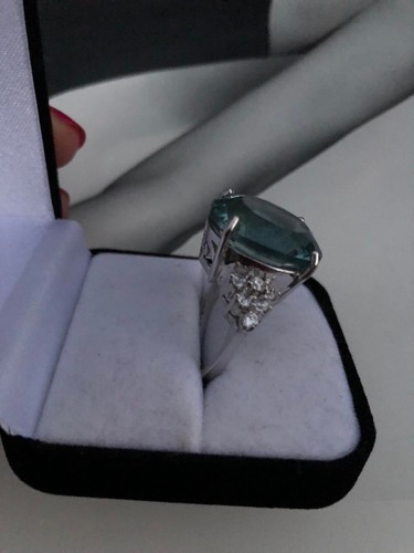 Bague vintage en argent sterling, aigue-marine et topaze blanche, taille 9 - Canada