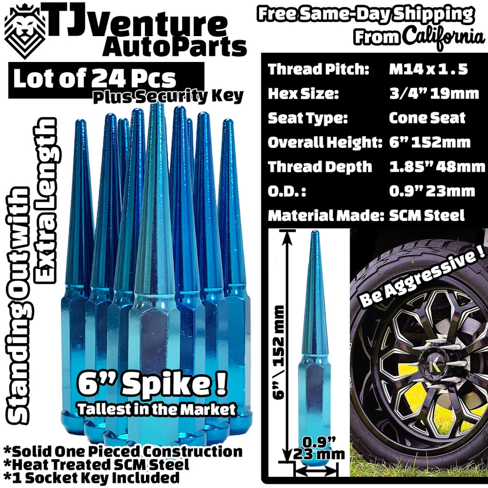 24 piezas azul 6" de alto 14x1,5 XL tuerca de clavo + ajuste de llave Escalade SRX XT5 XT6 Enclave Foto 2 de 3