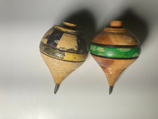 2 trompo de Madera Spinning Wooden Top Green Yellow Made In Peru