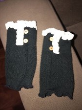 Women's Lace Button Trim Leg Warmers Winter Crochet Knit Boot Socks Cuffs Topper