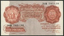Bank of England, P.S. Beale, 10 shillings, (1950), 76B last, GVF