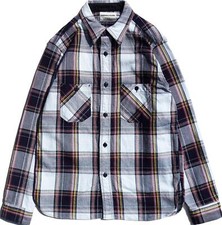 Samurai Jeans 392 Blue Heavyweight Rope Dyed Plaid Flannel Shirt SIN24-02W S