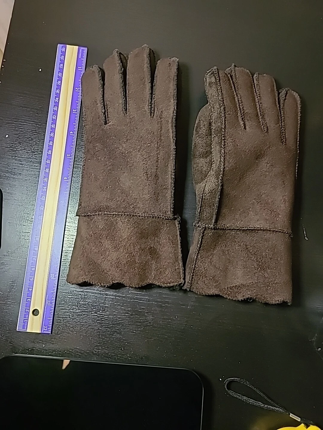 brown suede gloves